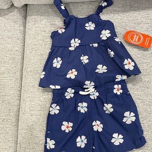 wonder nation Navy Blue Floral Girls Matching Set